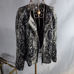 Silk & Wool Blend Black & Gray Animal Print Anne Klein Zippered Jacket